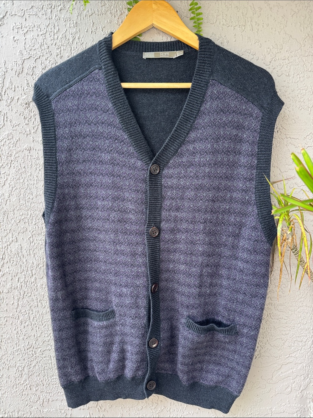 Raffi Men's Charcoal & Heathered Gray V-Neck Button Front Marino Wool Vest